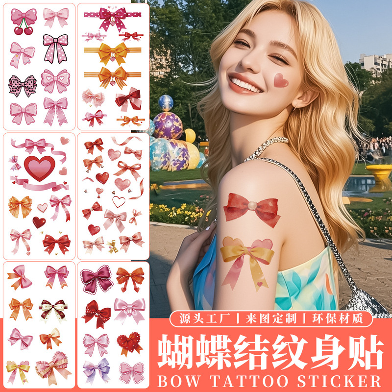 Bow Tattoo Stickers European and American Disposable Temporary Tattoo Waterproof Makeup Stickers Valentine's Day Tattoo Stickers Tattoo