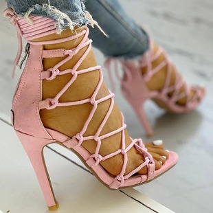 wish AliExpress foreign trade 2020 Summer new high stiletto heel ankle strap European and American plus size 40-43Sandals