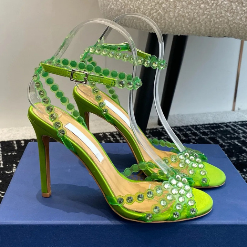 in stock cross-border temperament socialite high heels jelly diamond sandals stiletto pointed toe elegant high heels