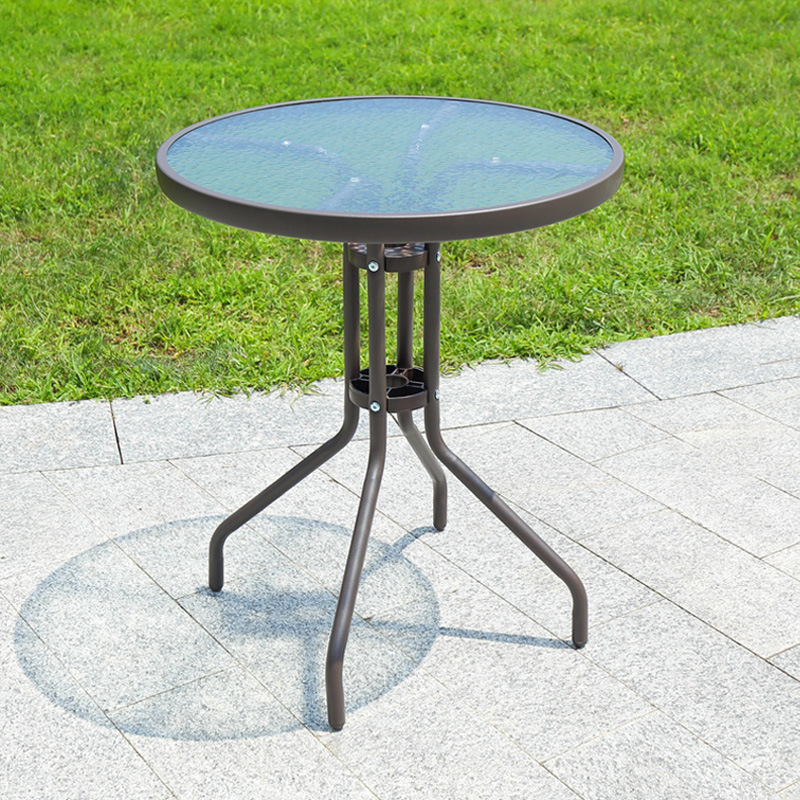 Outdoor Table Rainproof Tempered Glass Balcony Round Square Cafe Small Coffee Table Commercial Set Leisure Iron Table