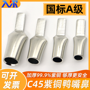C45 Duckbill Nose Copper Terminal 6/10/16/25/35 Square Terminal Block National Standard Thickened Copper Pin Ear