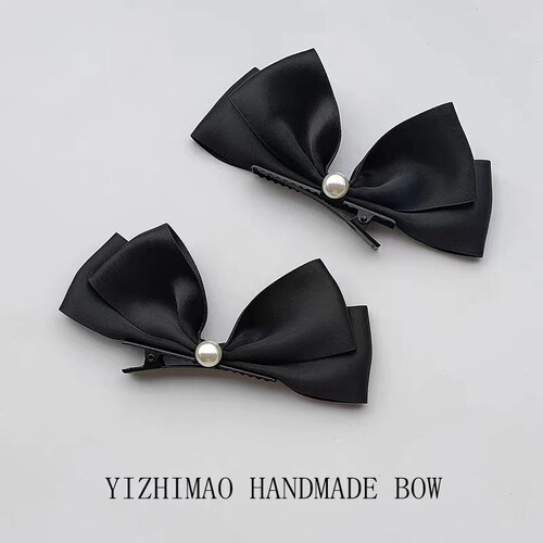 White three-dimensional bow hairpin bridal hair accessories pair of hairpins pearl hairpin back head internet celebrity parent-child head flower