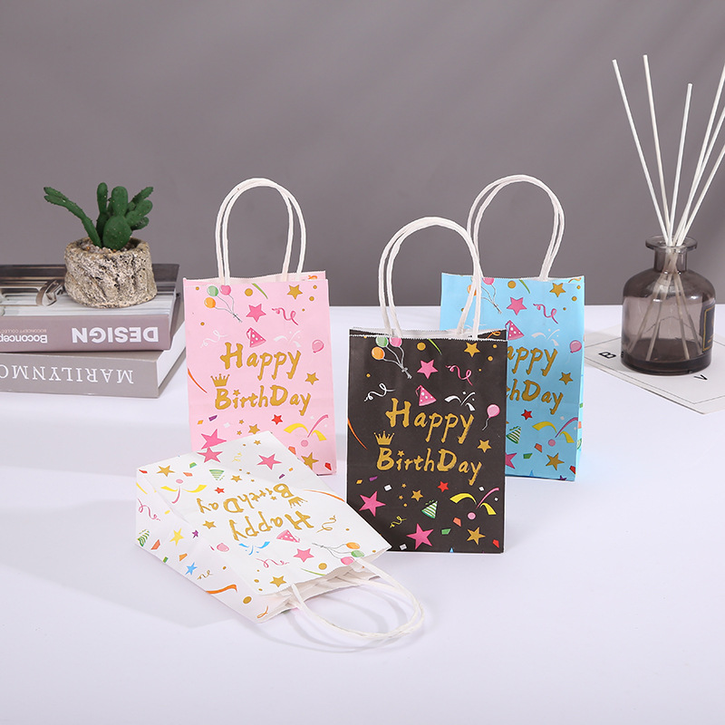 新品手提袋生日派对系列礼品袋派对礼物包装袋购物手提牛皮纸袋