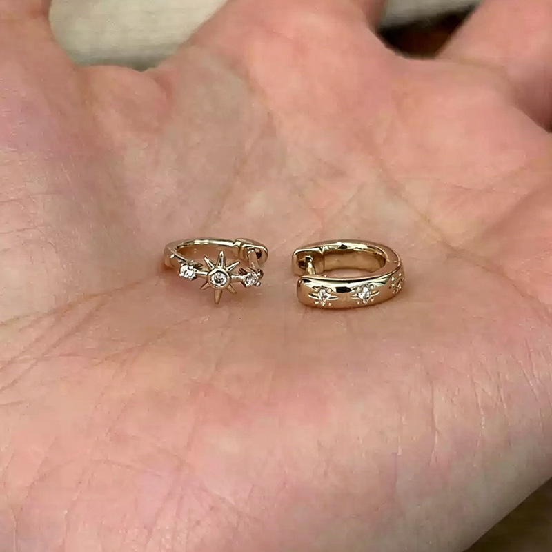 316L Titanium Steel Straight Bar Ear Studs with Light Coffee Gold Zircon Eight-Pointed Star Design, New Minimalist Jewelry for Ear Piercing 316L Titanium Steel Straight Bar Ear Studs with Light Coffee Gold Zircon Eight-Pointed Star Design, New Minimalist Jewelry for Ear Piercing