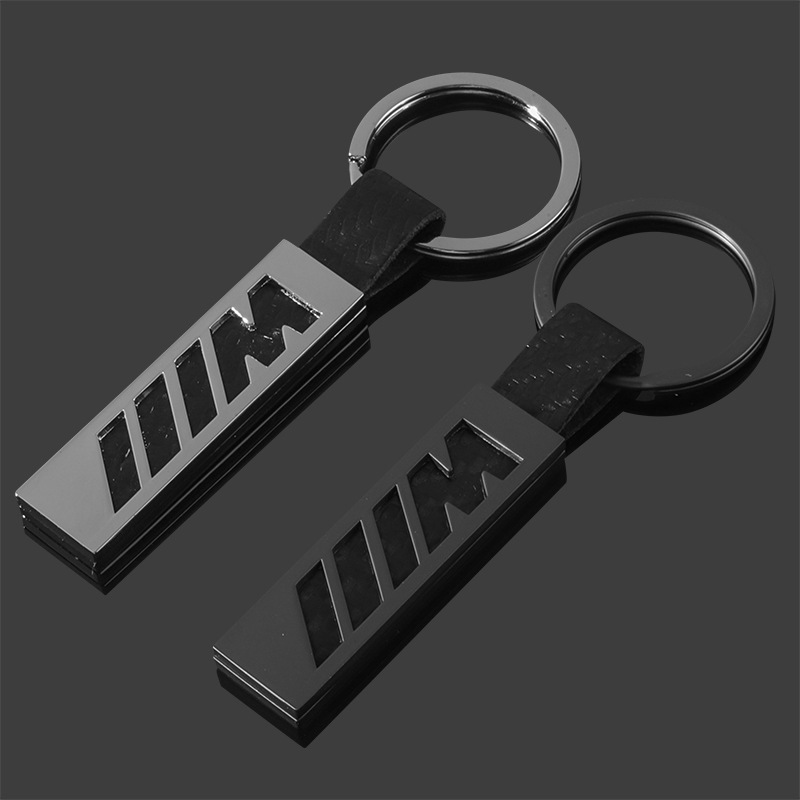 Cross-Border m Three-Color Sports Logo Genuine Leather Carbon Fiber Pattern Car Emblem Metal Keychain Ring Pendant Cross-Border m Three-Color Sports Logo Genuine Leather Carbon Fiber Pattern Car Emblem Metal Keychain Ring Pendant