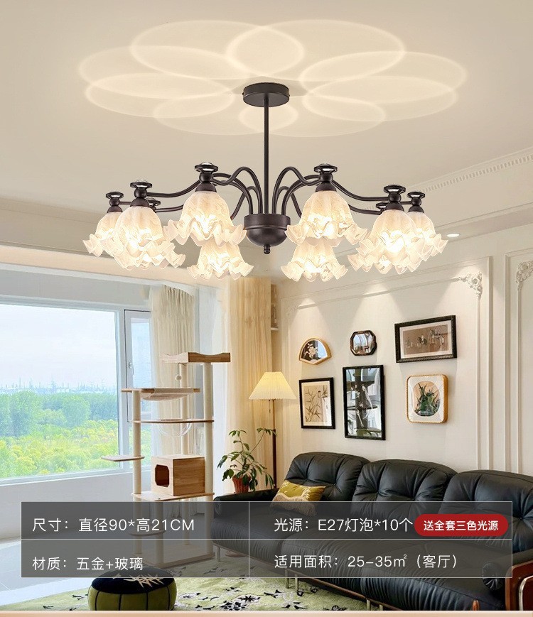 Lámpara de viento retro americana medieval pastoral orquídea flores lámpara de sala de estar negro dormitorio principal lámpara de comedor iluminación de atmósfera