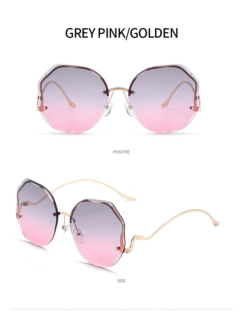 Nouvelles lunettes de soleil à bords coupés sans cadre Tendance européenne et américaine Lunettes de soleil dégradées à film océanique Lunettes de soleil à fleurs en forme de papillon_voghion.com