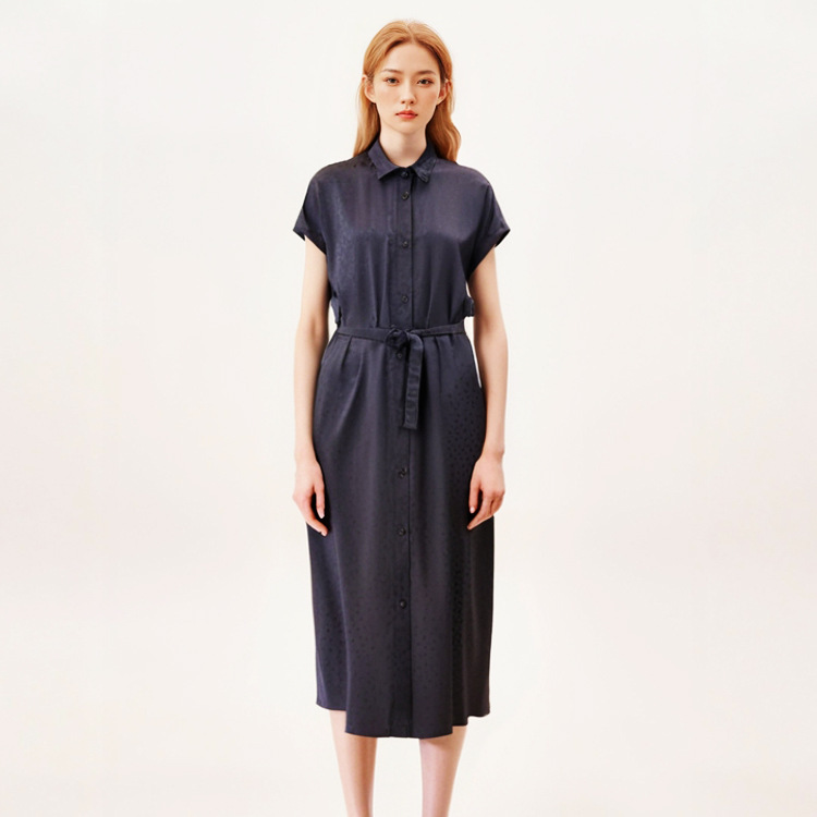 20 Mmi Small Heavy Mulberry Silk Stretch Shirt Collar Belt dress Satin Dot Jacquard Women's Hair