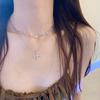 Fashionable necklace, zirconium with bow, accessory, Korean style, micro incrustation, simple and elegant design