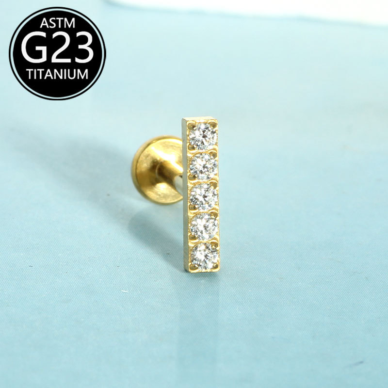 G23 Titanium Inner Tooth Straight Bar Lip Stud Zircon Ear Bone Stud 1.2mm Internal Screw Piercing Jewelry detail image 6