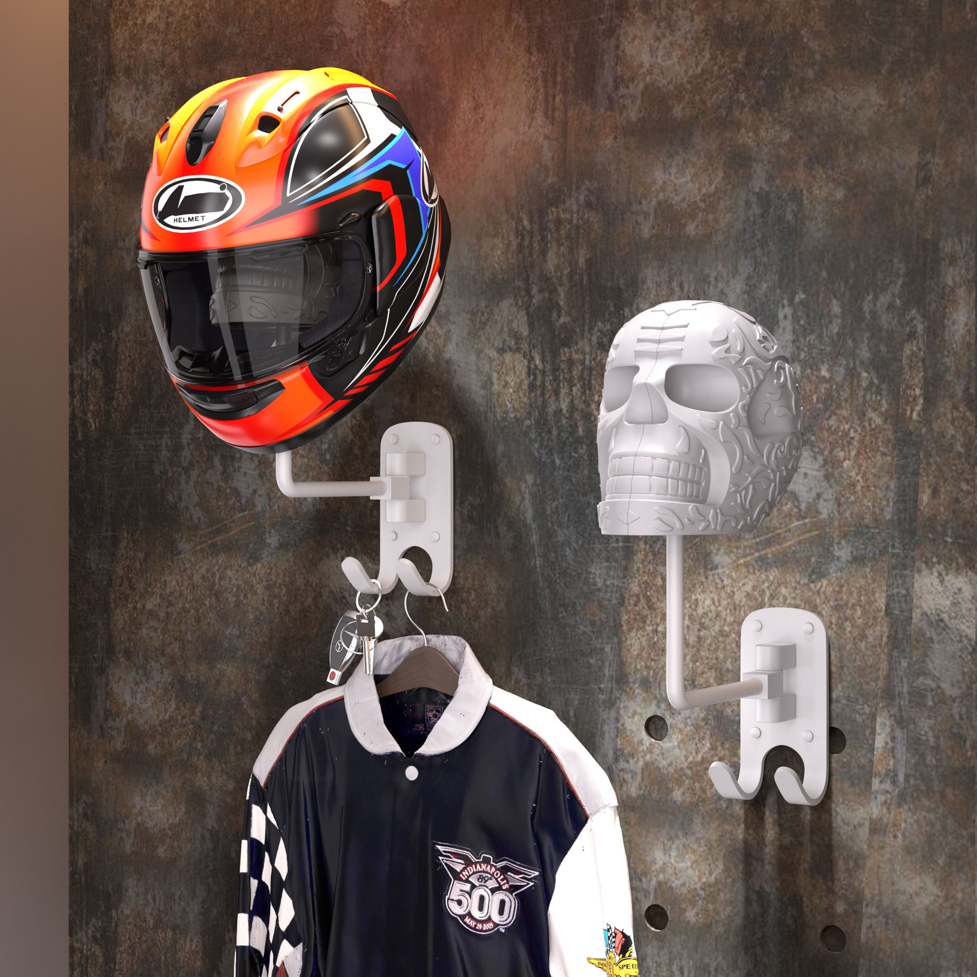 Cross-Border Halloween Decoration Skull Ornaments Motorcycle Helmet Holder Metal Ornaments Hat Storage Rack Hook