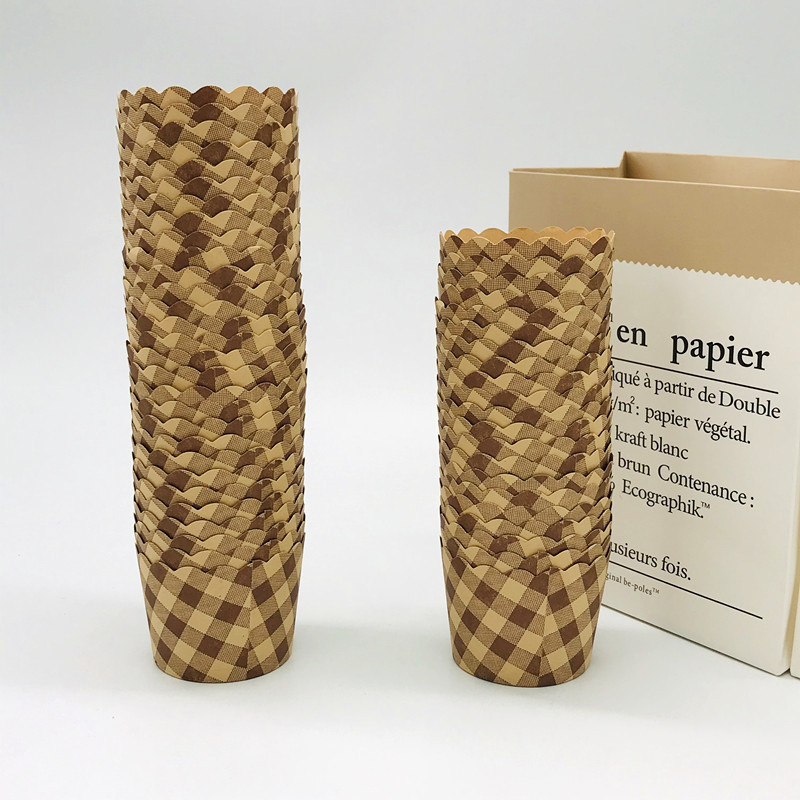 50 tazas de pastel de piel de vaca a cuadros de tamaño medio y grande, empaque de alimentos horneados, pastel de azufaifa al vapor pequeño, taza de bandeja de papel redonda