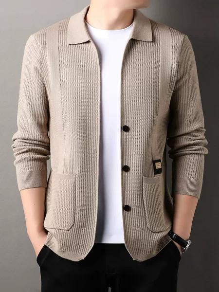 Cross-Border Popular Men's Autumn Knitted Cardigan Middle-Aged Korean Style Slim Sweater Jacket Lapel Casual Long-Sleeved Jacket