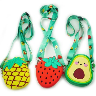 Children's fruit coin purse new pineapple cute strawberry silicone crossbody bag children's wallet mini shoulder bag
