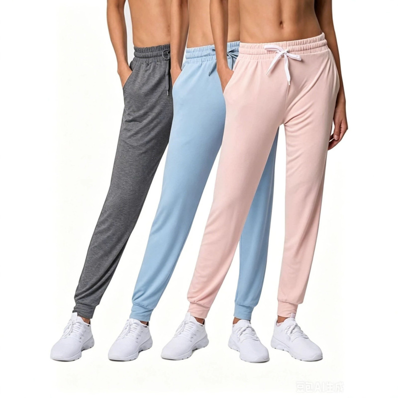 Women's Solid Color Jogger Sweatpants with Elastic Drawstring, High-Waisted Casual Jogging Pants, Multi-Color Three-Piece Set, Cross-Border Supply Women's Solid Color Jogger Sweatpants with Elastic Drawstring, High-Waisted Casual Jogging Pants, Multi-Color Three-Piece Set, Cross-Border Supply
