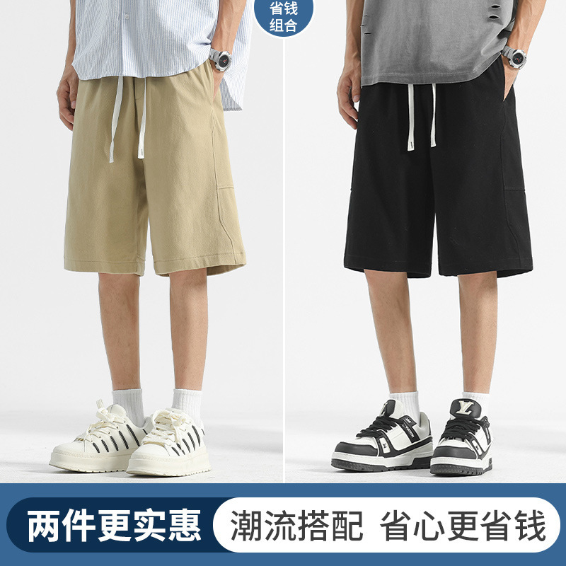 メンズショートパンツ、夏用アウターウェア、薄手の純綿バスケットボールパンツ、ミッドパンツ、ルーズビーチパンツ、ワークウェア、カジュアルパンツ|undefined