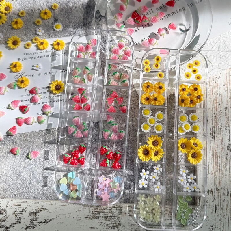 New cartoon cute sunflower and daisy summer fresh gradient strawberry fruit nail art press-on nail accessories New cartoon cute sunflower and daisy summer fresh gradient strawberry fruit nail art press-on nail accessories