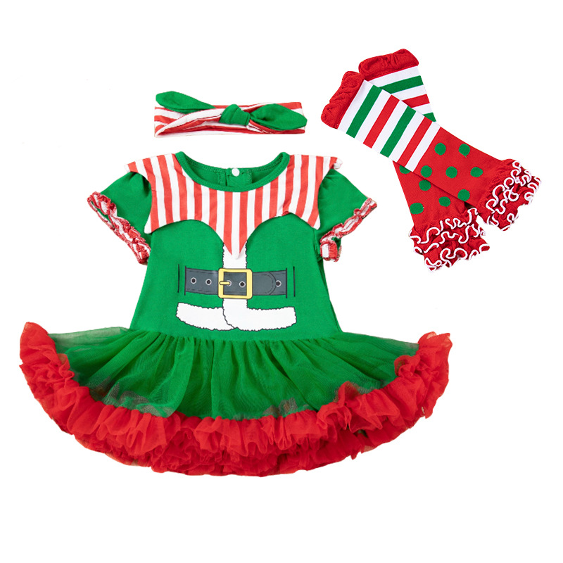 El Comercio exterior transfronterizo ropa para niños bebé niña ropa de payaso mameluco vestido de Bebé Ropa de Navidad vestido de calcetines traje