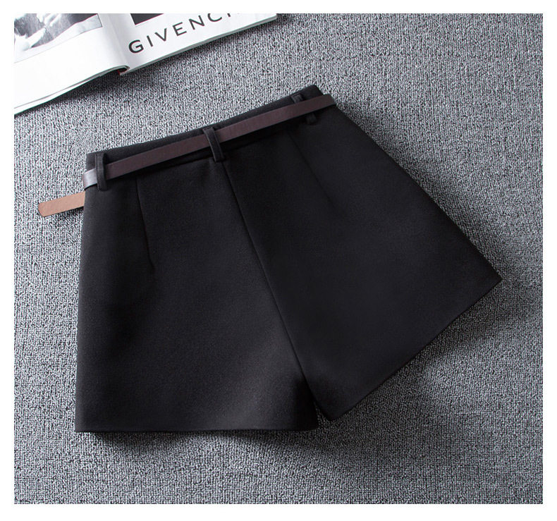 Quần short nữ len dạ cạp cao dáng suông tôn dáng mặc ngoài — đen chi tiết 6