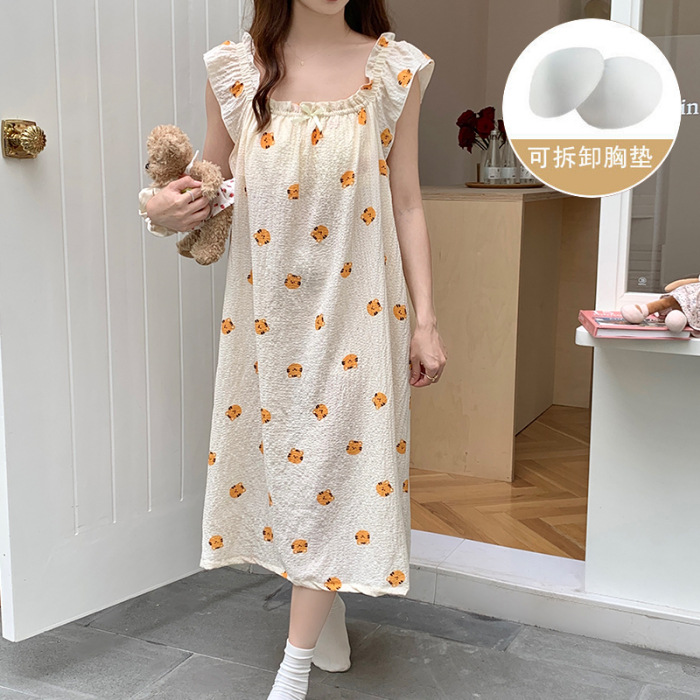 Pijama de verano, vestido de mujer, nuevo estilo con cojín de pecho, flores dulces, estudiantes, pijamas caseros, cabello de acento