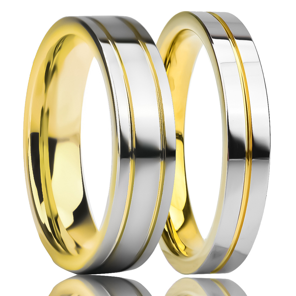 Vacuum Electroplated 18K Gold Tungsten Gold Men's and Women's Engagement Rings Valentine's Day Commemorative Gift 4mm Wide 8mm Wide Couple Rings