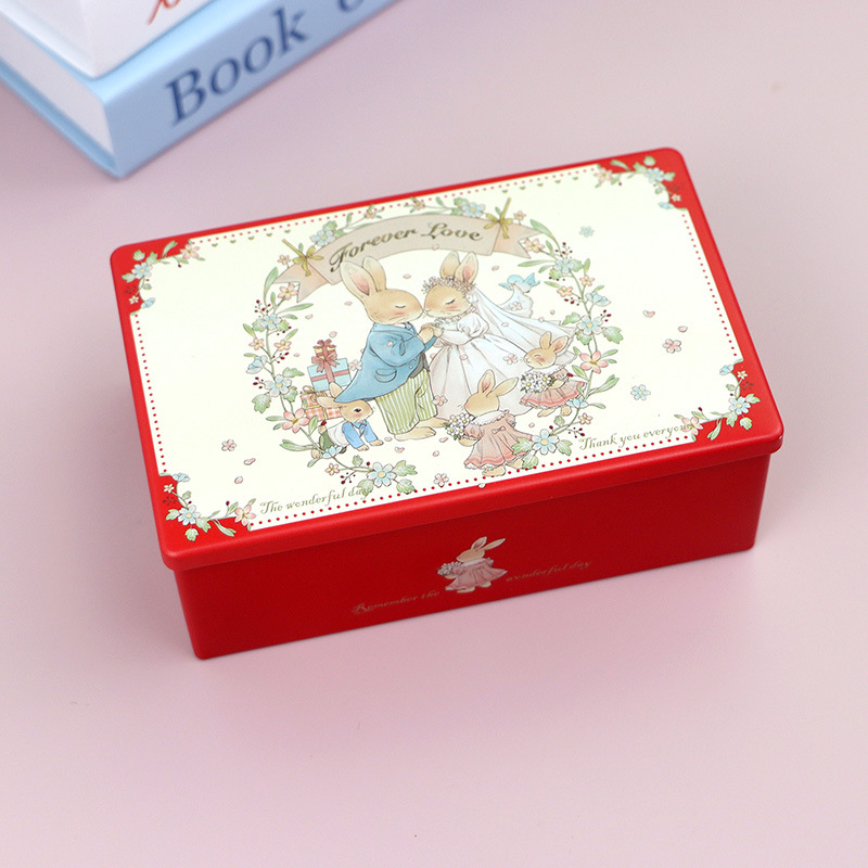 Nueva Caja de Dulces Cuadrada para Boda, Tarro de Dulces, Recuerdo de la Novia, Embalaje de Regalo, Caja de Hojalata con Diseño de Conejo