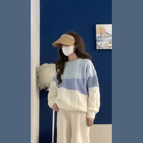 Autumn and winter Japanese sweaters for women wear contrasting color twist new knitted loose sweater casual wide-leg pants two-piece trendy