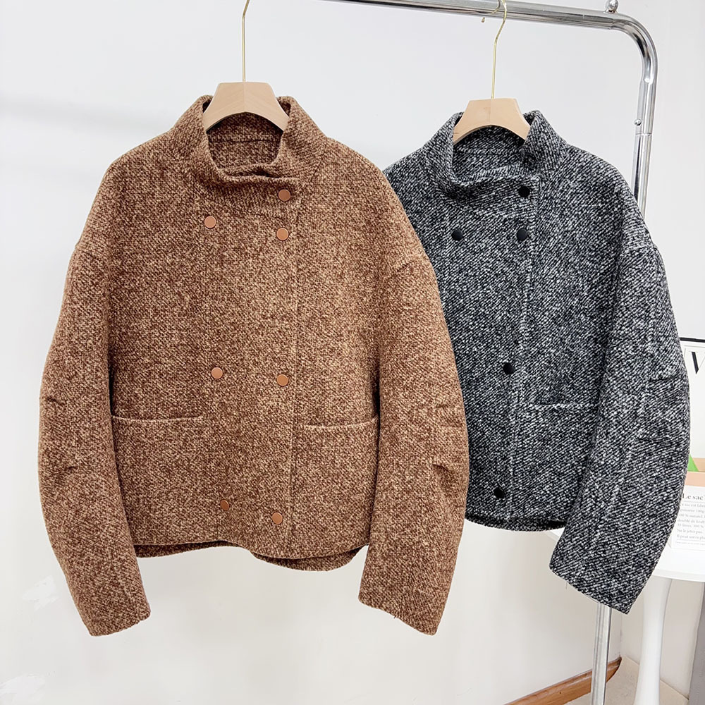 美拉德氛围细羊毛羊驼毛双面呢小个子短款大衣外套女2025