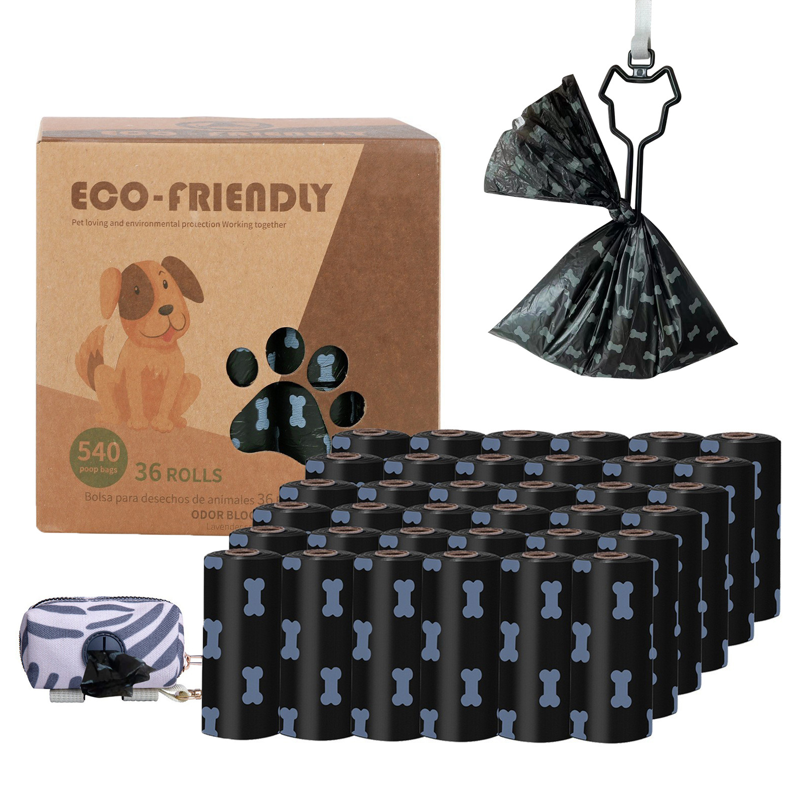 Transfronterizo en stock al por mayor 1,5 Bolsa de basura para mascotas de seda en caja bolsa de caca EPI bolsa de caca degradable bolsa de caca
