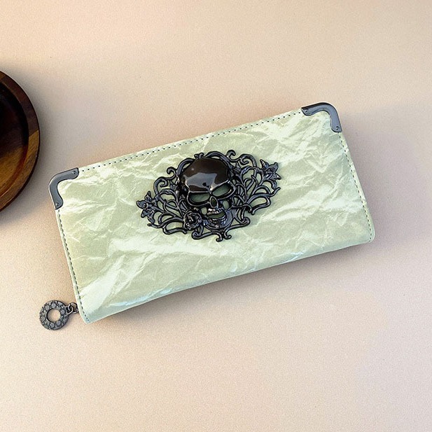 外贸批发现货时尚骷髅头个性长款女士钱包欧美复古多功能 钱包