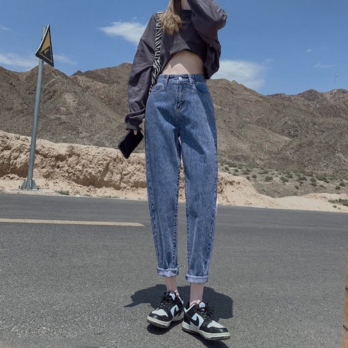 Women's Summer High-Waisted Vintage Straight Leg Loose Bootcut Denim Shorts with Hidden Cuffs, Long Inseam Pants