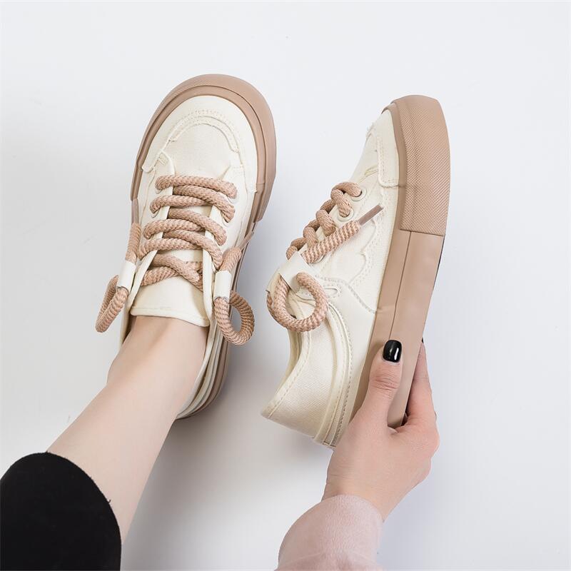 Yuanbo 2023 primavera y verano nuevos zapatos de lona transpirables mujeres estudiantes rosa rojo paso-en dos vías zapatos blancos femeninos top bajo