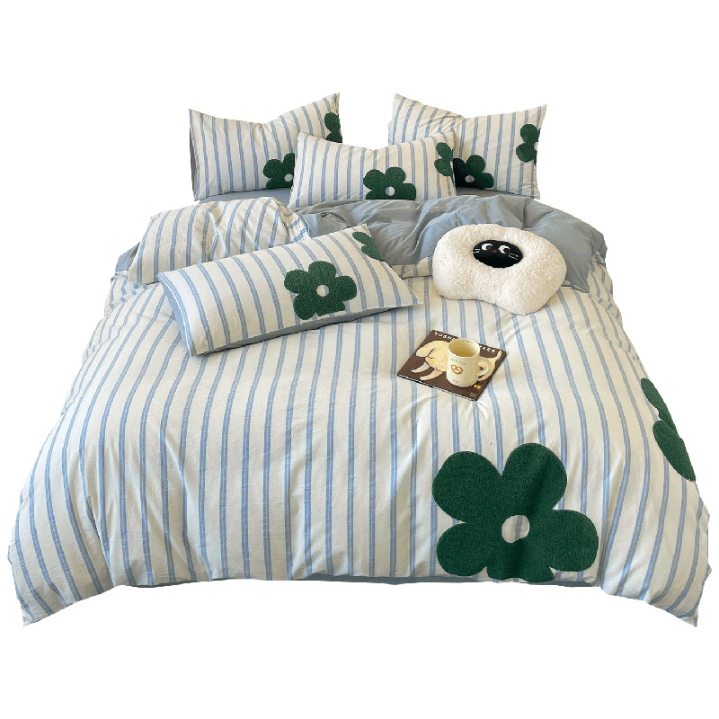 Toalla de algodón lavada con agua bordada cama de algodón cuatro piezas set sábanas de algodón cuatro estaciones colcha de cama general gaza de cama de alta calidad