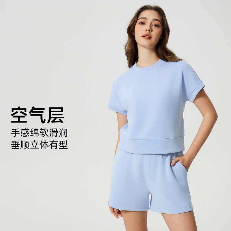 Summer Simple Round Neck Sports Short-sleeved Women's Cloud Sense Skin-friendly Loose Short Fitness Yoga Clothes Top D25022