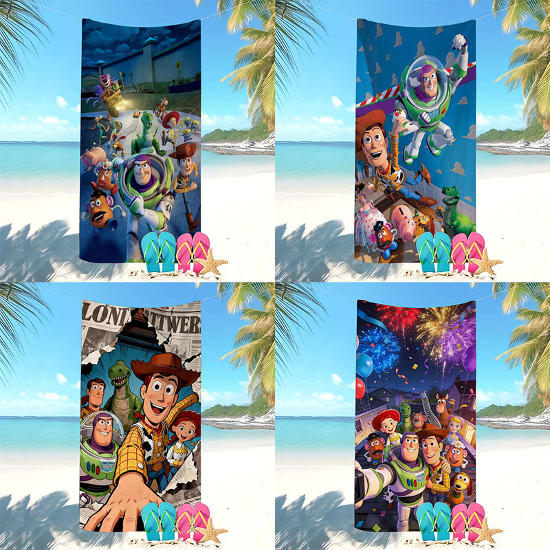 Cross-Border Exclusive Supply of Toy Story Microfiber Cartoon Beach Towels, Lint-Free, Water-Absorbent, Quick-Drying Towels, Customizable