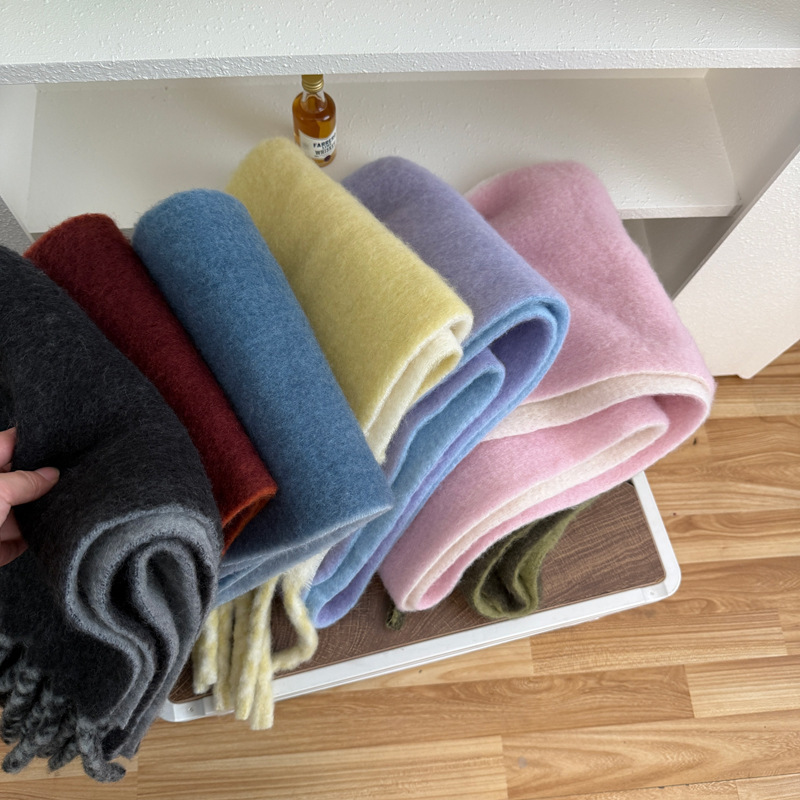 Fairy-Style Thick Braided Double-Sided Solid Color Wool Scarf, Korean Style, Soft, Thickened, Warm, Extended Length, Student Fleece Neck Warmer