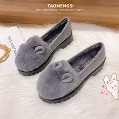 Insulated outerwear women's shoes 2024 new model thick sole fuzzy boots women genuine rabbit fur lined warm cotton shoes for women
