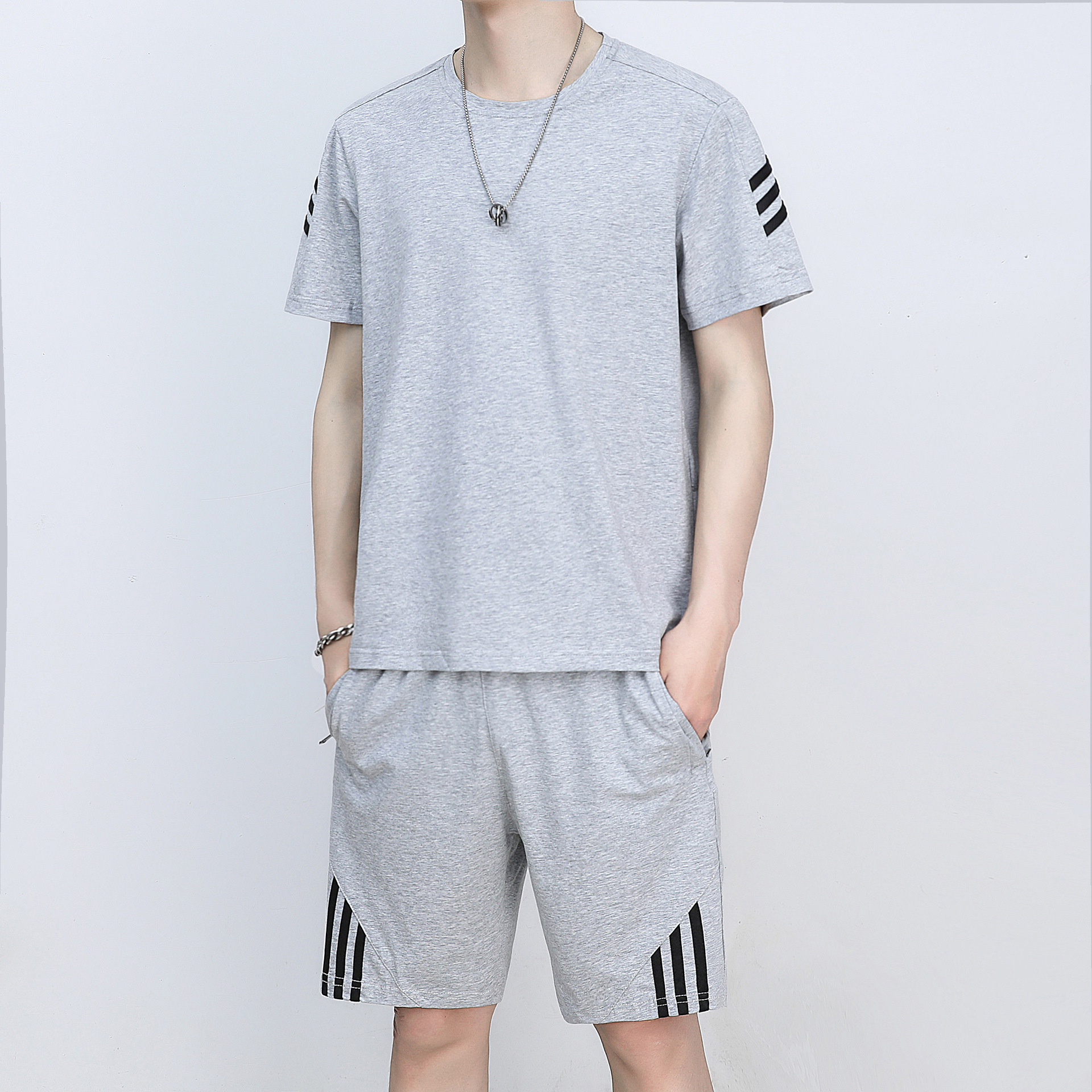 Traje deportivo de mediana edad y ancianos Traje de verano para papá de verano para hombres Camiseta de manga corta para abuelo y ancianos Ropa de verano para hombres