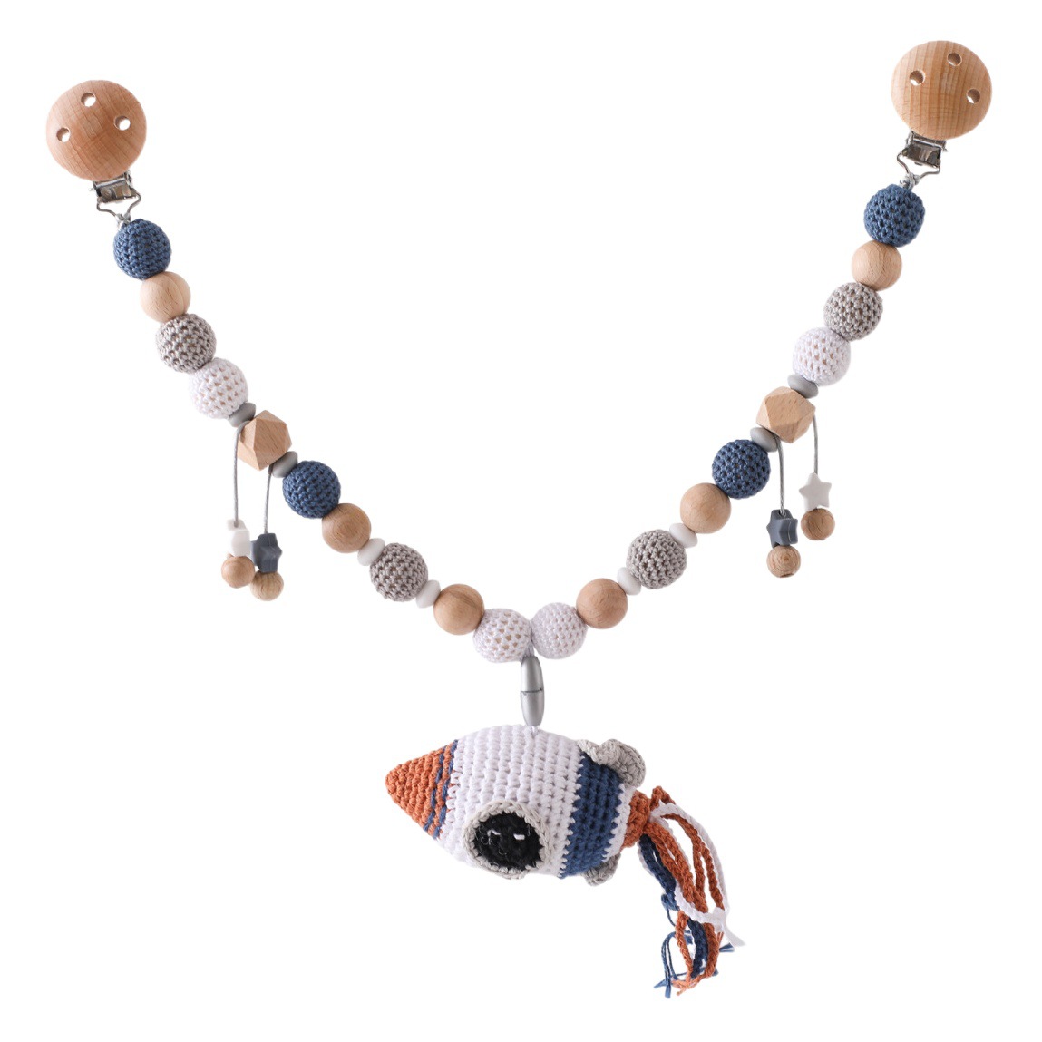 Newborn Birth suit Pacifier Chain Crib Pendant Cute Crochet Rocket Rainbow Animal Gum Cart Chain