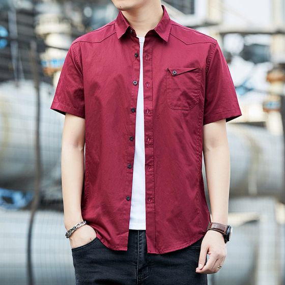 Cotton short-sleeved shirt men's summer loose plus size Japanese style workwear versatile trendy youth casual shirt wholesale