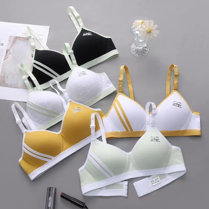 New Contrast Color Printed Underwear Thin No Steel Rings Small Chest Side Gathering Upper Bra Comfortable Anti-sagging Buckle Bra