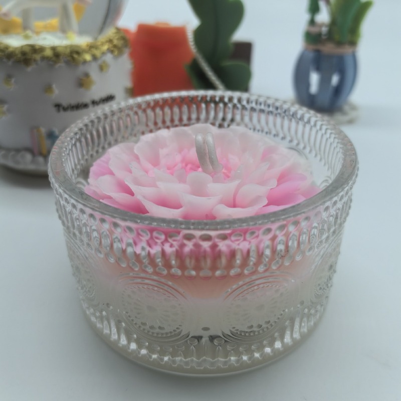 新しいシンプルでおしゃれな透明なガラスのろうそくの家庭の雰囲気感単品の立体花のろうそくの杯のアロマアロマワックス|undefined