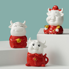 德化陶瓷创意卡通动物小摆件福小牛客厅家居软装饰品办公桌工艺品