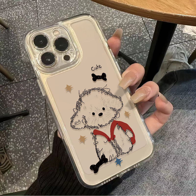Red Backpack Scribbled Puppy Suitable for Apple 16 15 14 13Promax Mobile Phone Case 17 Transparent 17Pro Soft