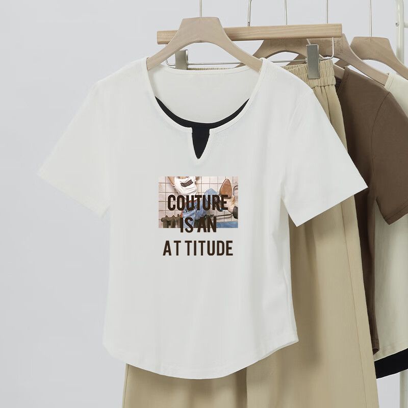 プラスサイズ 2025 アメリカンレトロお腹カバー半袖 Tシャツ女性の夏服太った女の子痩身 Tシャツ甘くてスパイシーなトップ|undefined