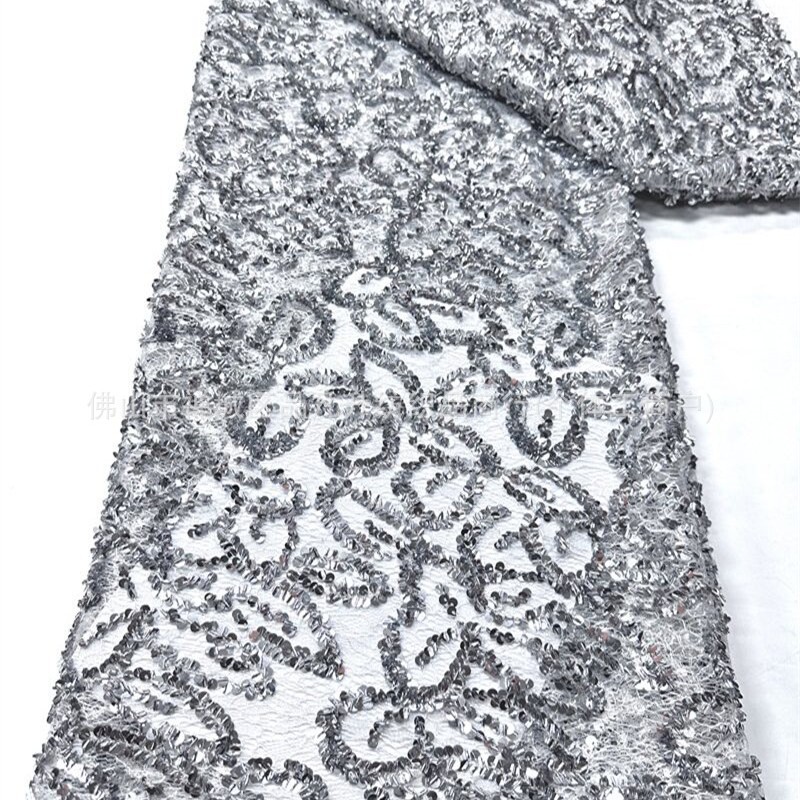 Flores tridimensionales sequinilla tubo de perlas tela de bordado ligera lujo vestido de boda tela de bordado de tela de malla de alto nivel