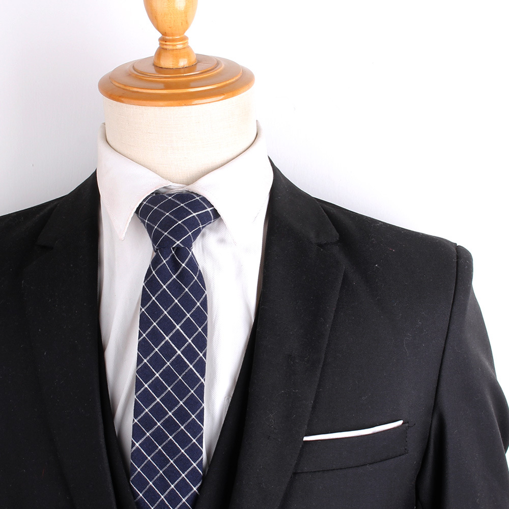 Corbata de hombre a cuadros, corbata estrecha de algodón casual_voghion.com