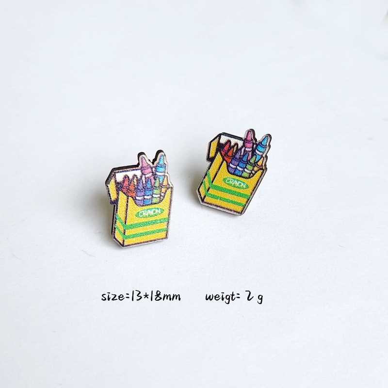 1 Pair Cartoon Style Book Rainbow Apple Wood Printing Women's Ear Studs display picture 7