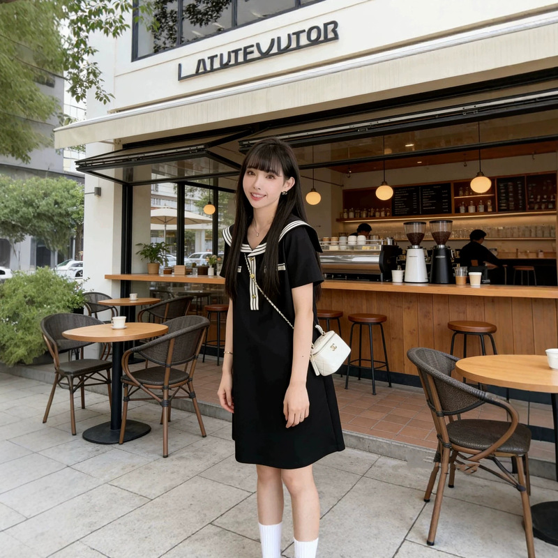 Maternity Dress Summer New Trendy Loose-Fitting Belly-Covering Knit Dress Mid-Length Sailor Collar Age-Reducing Short Dress