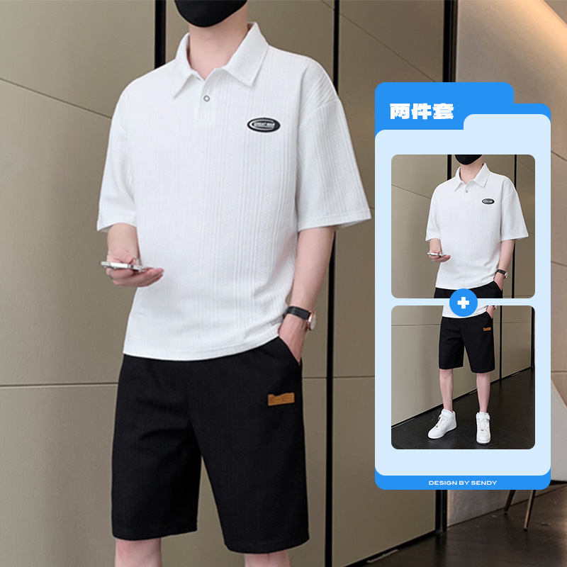 Free Shipping 2024 New Summer Men's Fashionable Loose Clothing Fashion Brand Student Short-sleeved T-shirt Two-piece Top POLO Shirt